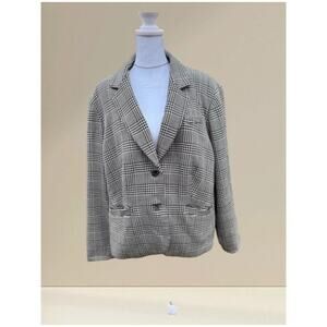 Calvin Klein Women Glen Plaid Blazer 2XL Retro Workwear Heritage Modern Preppy